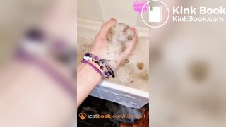 Huge thick constipated shit in bubbly sink