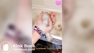 Huge thick constipated shit in bubbly sink