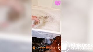 Huge thick constipated shit in bubbly sink