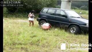 Two girls caught pooping behind car at festival
