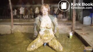 Stationed in the cowshed - german girl in cowshit