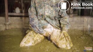 Stationed in the cowshed - german girl in cowshit