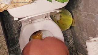 Girl takes a ploppy poop on toilet - video 2