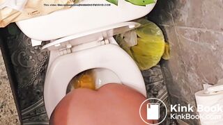 Girl takes a ploppy poop on toilet - video 2