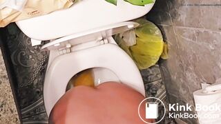 Girl takes a ploppy poop on toilet - video 2