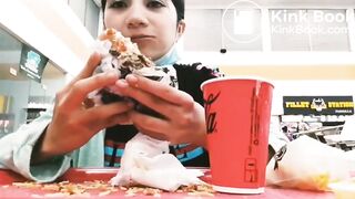 Teen girl eats her poop in public