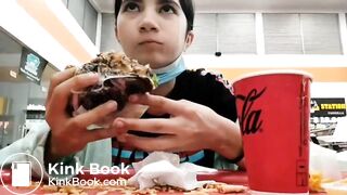 Teen girl eats her poop in public