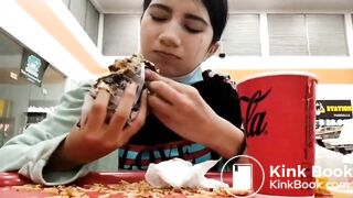 Teen girl eats her poop in public