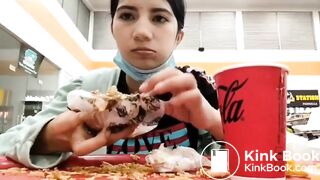 Teen girl eats her poop in public