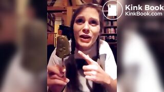 German lunatic lady eats shitty icecream..