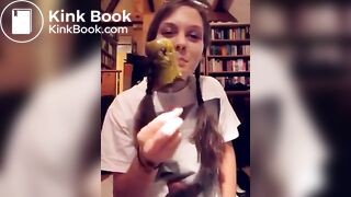 German lunatic lady eats shitty icecream..