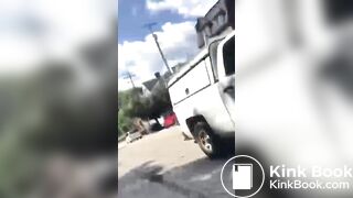 black bbw shits next to car