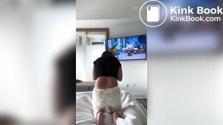 Girl poops her pull up under pj’s watching tv