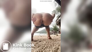Hot blonde pooping on the beach
