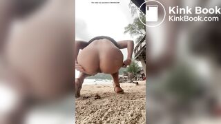 Hot blonde pooping on the beach