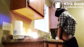 Girl poop on the kitchen sink