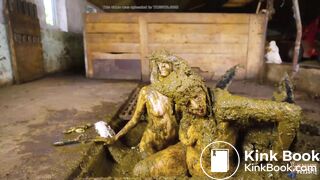 Devilish Seduction - lesbian masturbating in cowshit