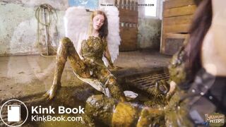 Devilish Seduction - lesbian masturbating in cowshit