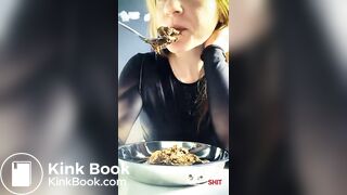 Teen redhead shits in a plate and eat her ow shit