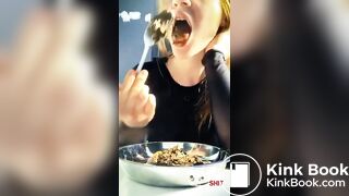 Teen redhead shits in a plate and eat her ow shit