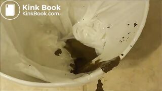 Liquid shit into a bucket