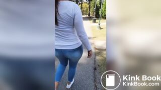 Woman messes her jeans in public