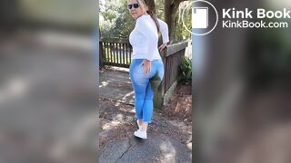 Woman messes her jeans in public