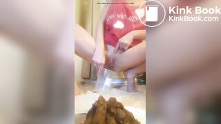 naughty milf pees in cup & shits a huge creamy pile