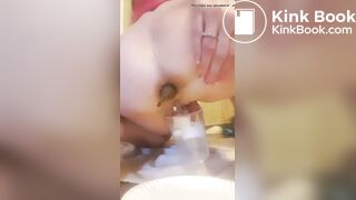 naughty milf pees in cup & shits a huge creamy pile