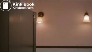 Woman has diarrhea in stall with broken door scene