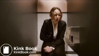 Woman has diarrhea in stall with broken door scene