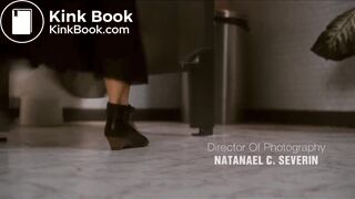 Woman has diarrhea in stall with broken door scene