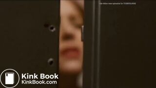 Woman has diarrhea in stall with broken door scene