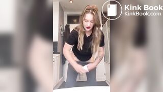 Mature chubby blonde shitting in her leggins,