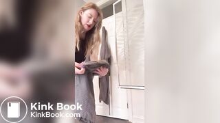 Mature chubby blonde shitting in her leggins,