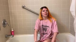 cute pervert girl smearing shit in the bathtub