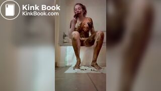 dirty teen smears herself and eats her shit