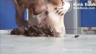 Hot girl shitting on counter and eating it