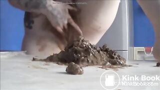 Hot girl shitting on counter and eating it