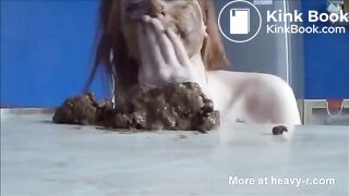 Hot girl shitting on counter and eating it