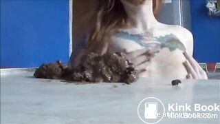 Hot girl shitting on counter and eating it