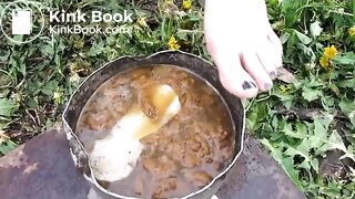 Russian farm girl enema outdoor..