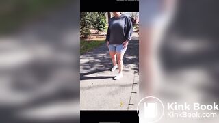 Mom shits her shorts on a walk