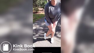 Mom shits her shorts on a walk