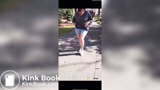 Mom shits her shorts on a walk