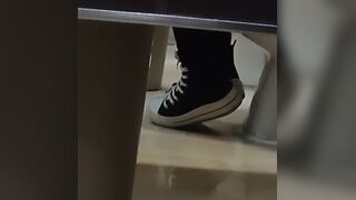 Girls pooping in center Two girls enter a shopping mall