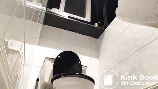 Sexy blonde girl pooping and farting on toilet - video 2