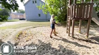 Blonde shits on slide