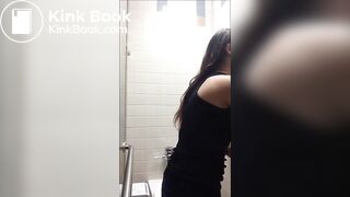 Sexy girl pooping on public toilet - video 3