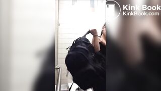 Sexy girl pooping on public toilet - video 3